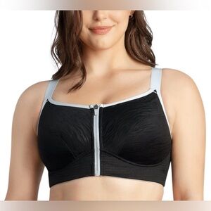 WAVE WIRE-FREE ZIP FRONT SPORTS BRA - BLACK, 36C, worn once